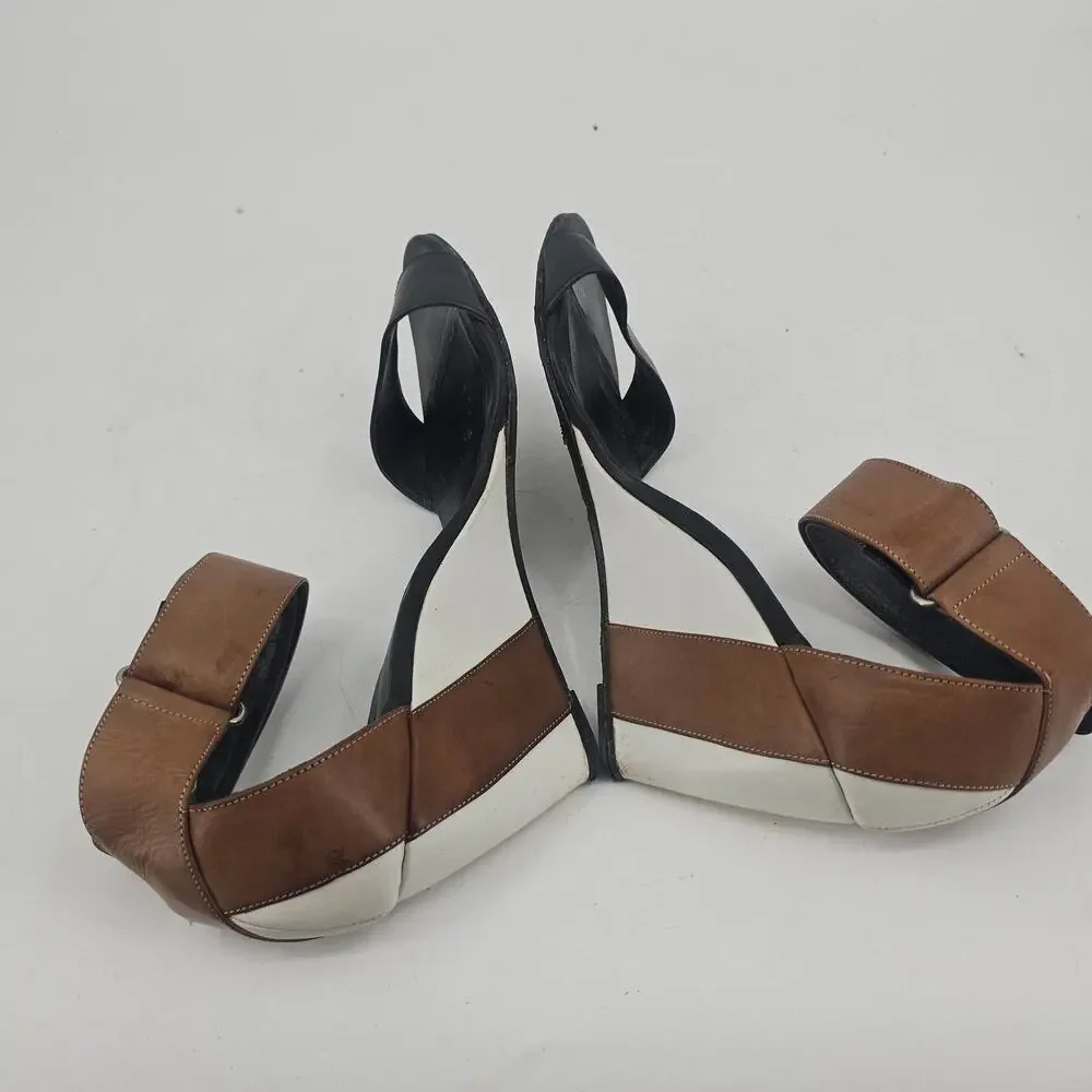 Pierre Hardy Leather Colorblock Wedge Sandal Shoe Brown White Black EU 40 US 9.5